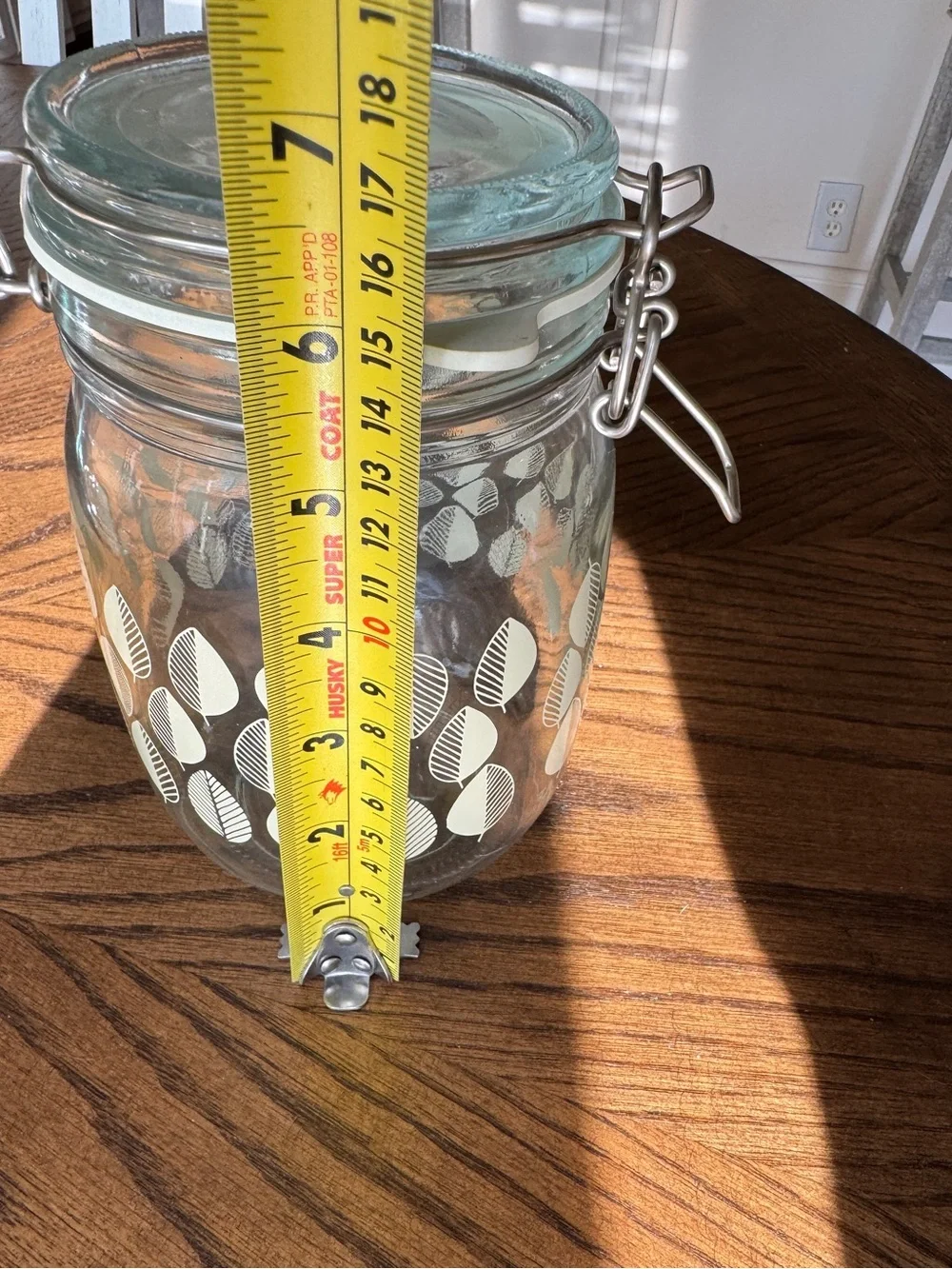 IKEA Glass Airtight Canister with Cream Leaf Pattern and Clear Glass
